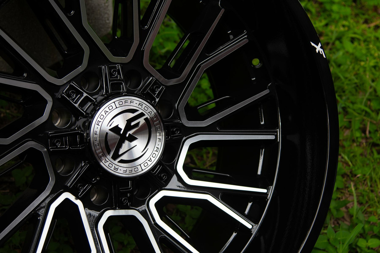 Set 4 22" XF Off-Road XF-230 Gloss Black Milled 22x12 Wheels 5x5 5x5.5 -44mm Rims