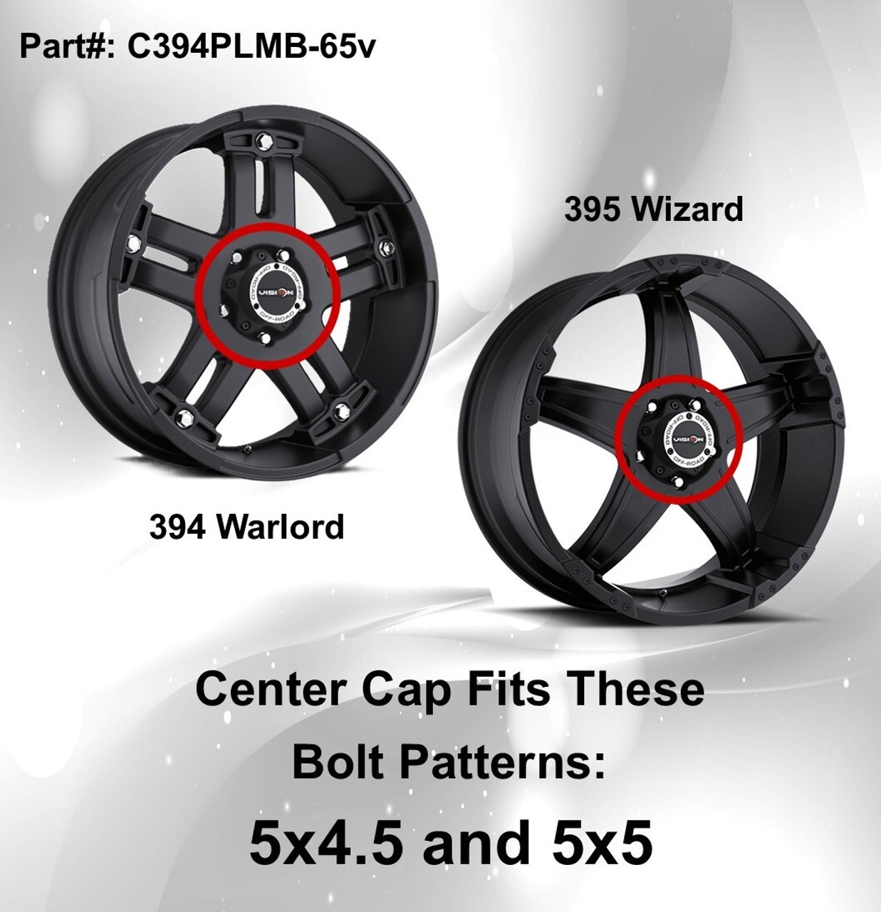 Vision Off Road 394 395 C394PLMB-65V Matte Black Wheel Center Cap Fits 5x5 5x4.5