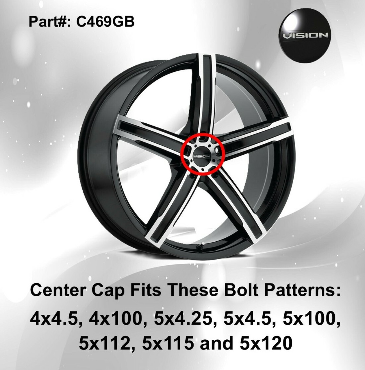 Vision 469 Boost C469GB Gloss Black Wheel Center Cap Hub Cap Fits 4 & 5 Lug