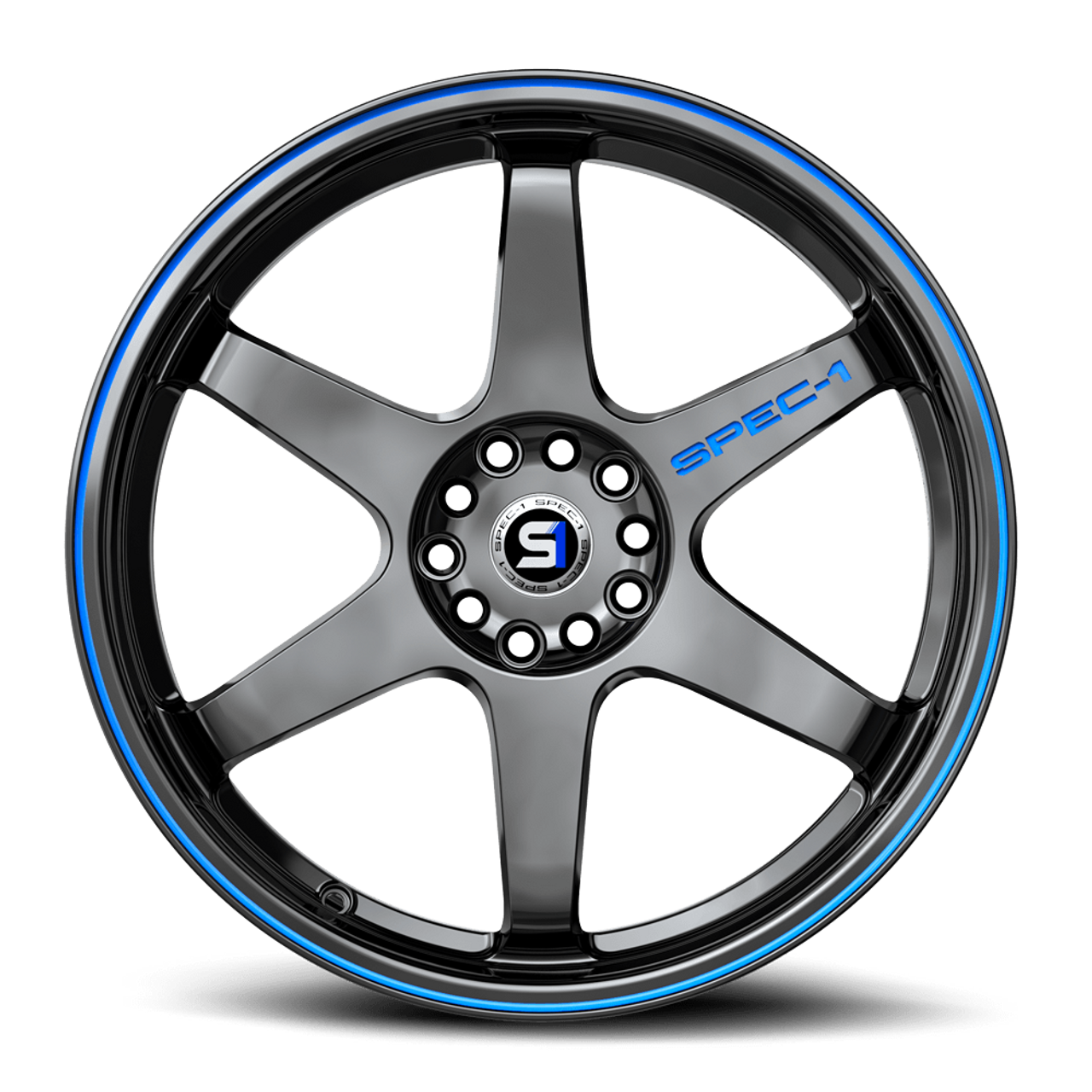18" Spec-1 SPT-33 Gloss Black & Blue Line 18x8.5 Wheel 5x4.5 5x120 38mm Rim