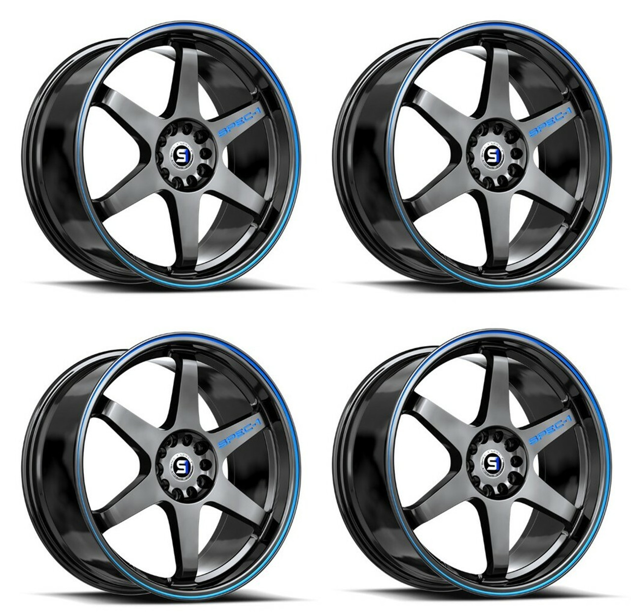 Set 4 18" Spec-1 SPT-33 Gloss Black Blue Line 18x8.5 Wheels 5x100 5x4.5 38mm Rims