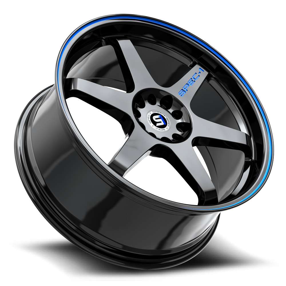 Set 4 18" Spec-1 SPT-33 Gloss Black Blue Line 18x8.5 Wheels 5x110 5x4.5 38mm Rims