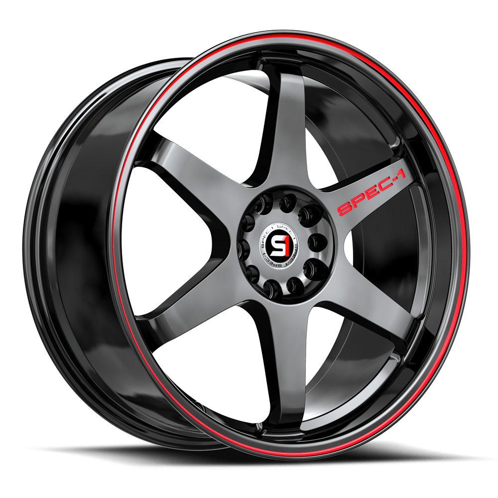 18" Spec-1 SPT-33 Gloss Black & Red Line 18x8.5 Wheel 5x110 5x4.5 38mm Rim
