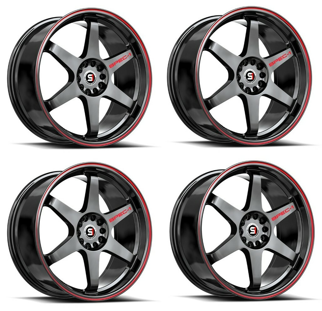 Set 4 18" Spec-1 SPT-33 Gloss Black Red Line 18x8.5 Wheels 5x110 5x4.5 38mm Rims