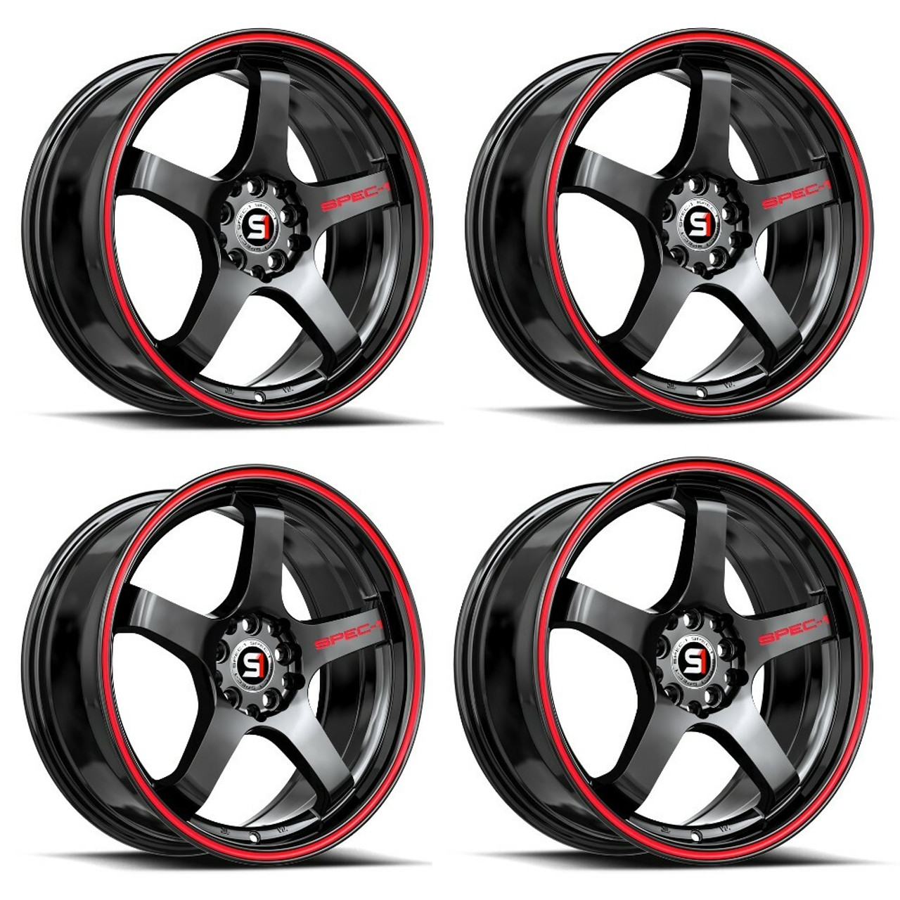 Set 4 17" Spec-1 SPT-31 Gloss Black Red Line 17x7.5 Wheels 5x100 5x4.5 42mm Rims