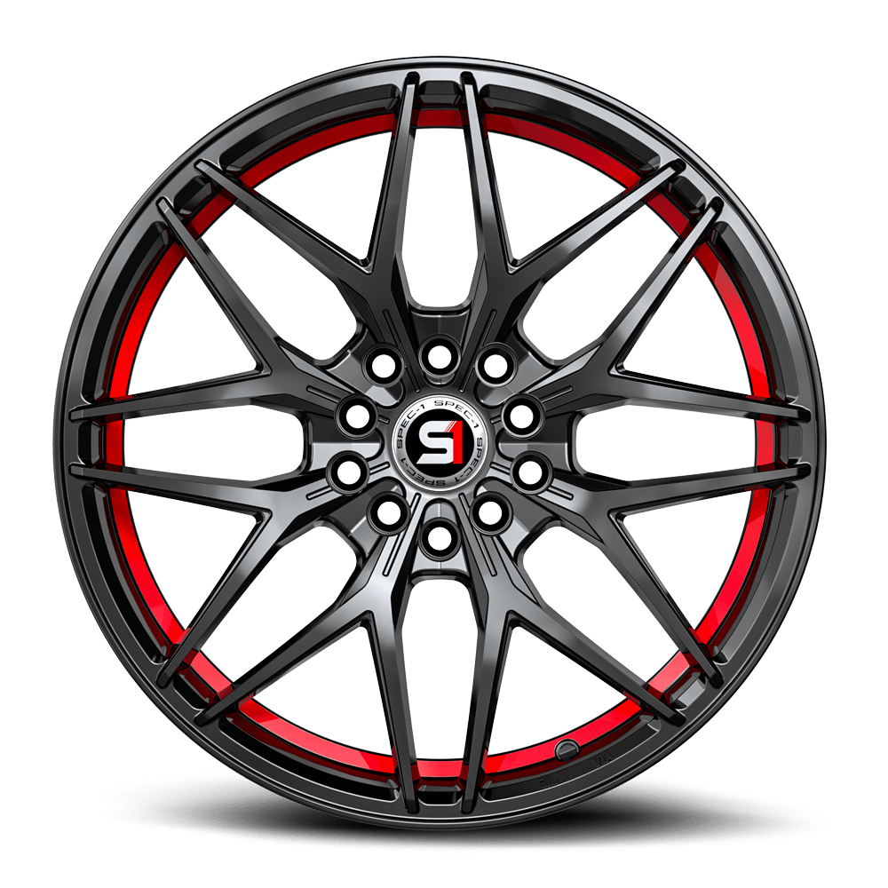 17" Spec-1 SP-60 Gloss Black & Red Undercut 17x7.5 Wheel 5x112 5x4.5 42mm Rim