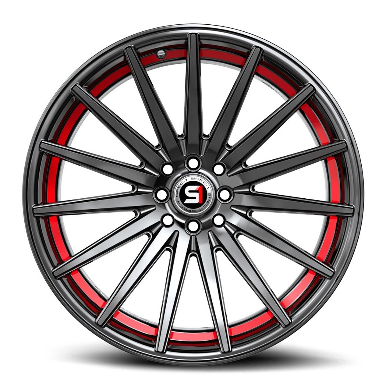 18" Spec-1 SP-69 Gloss Black & Red Under Cut 18x8 Wheel 5x112 5x4.5 38mm Rim