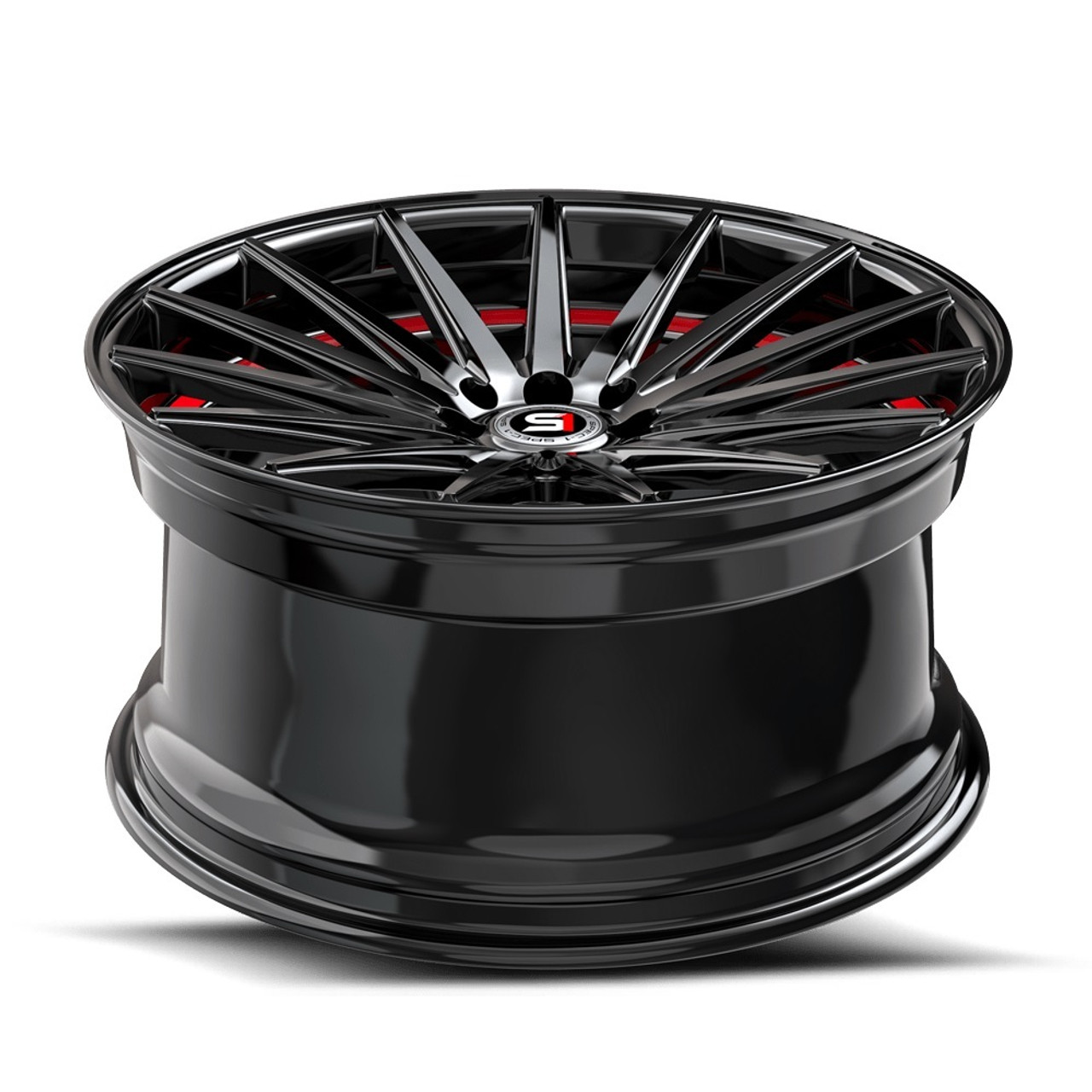 18" Spec-1 SP-69 Gloss Black & Red Under Cut 18x8 Wheel 5x112 5x4.5 38mm Rim