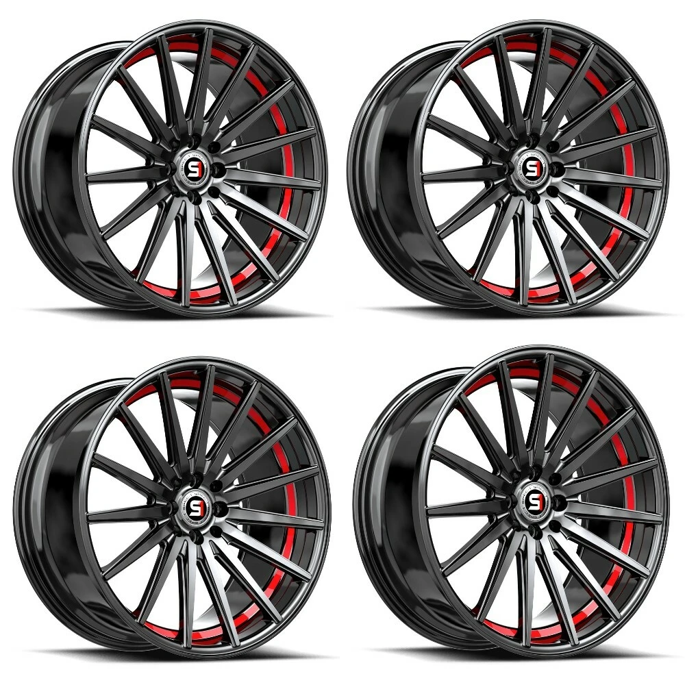 Set 4 18" Spec-1 SP-69 Gloss Black & Red Under Cut 18x8 Wheels 5x112 5x4.5 38mm