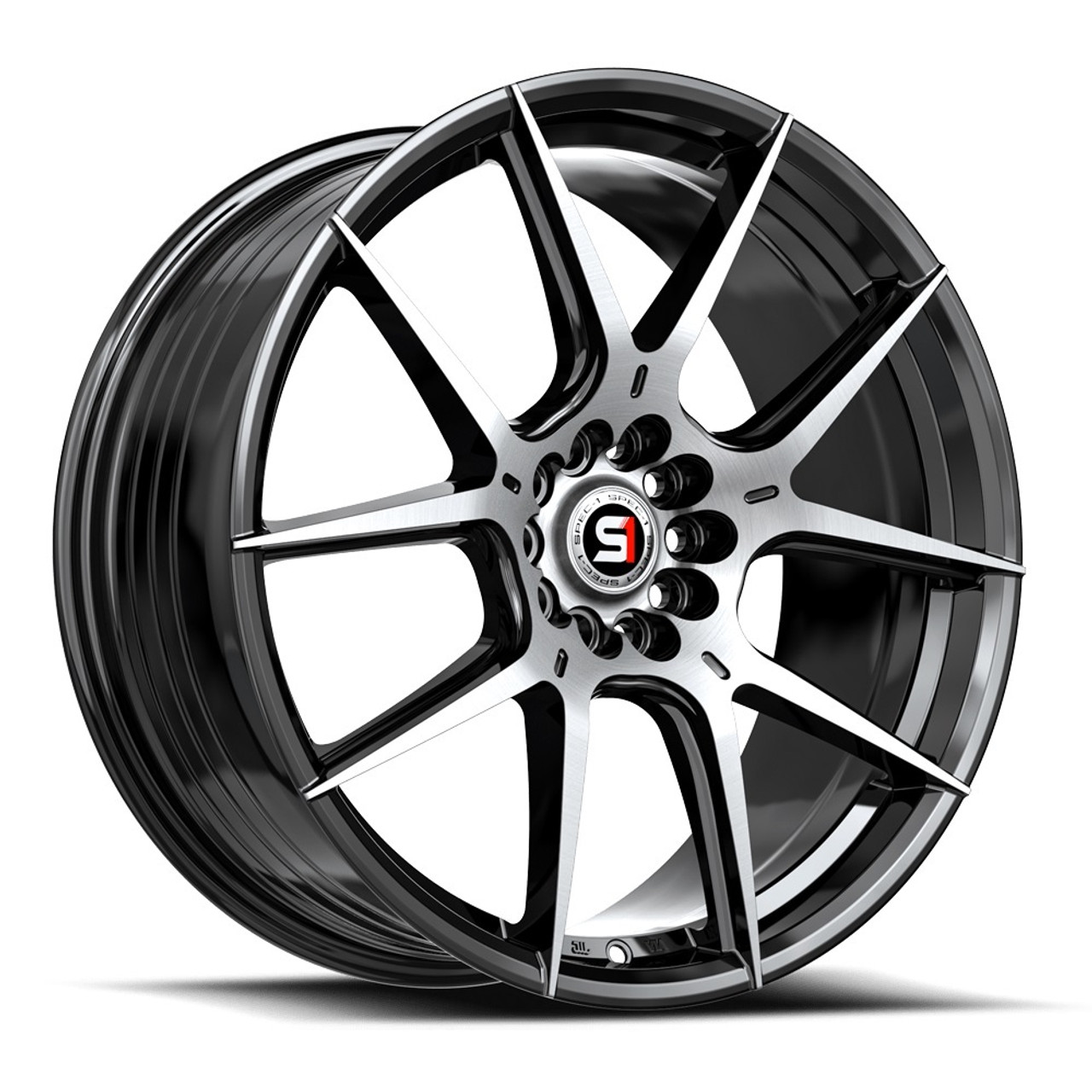 18" Spec-1 SP-71 Gloss Black & Machined 18x8 Wheel 5x110 5x4.5 38mm Rim