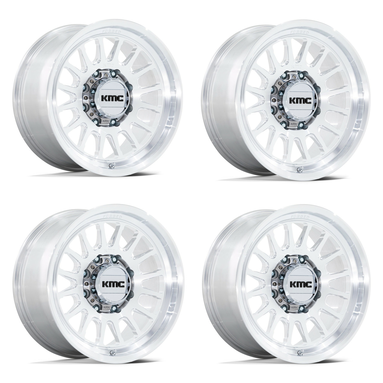 Set 4 18" KMC KM452 Impact Forged Monoblock Raw Machined 18x9 Wheels 8x180 18mm