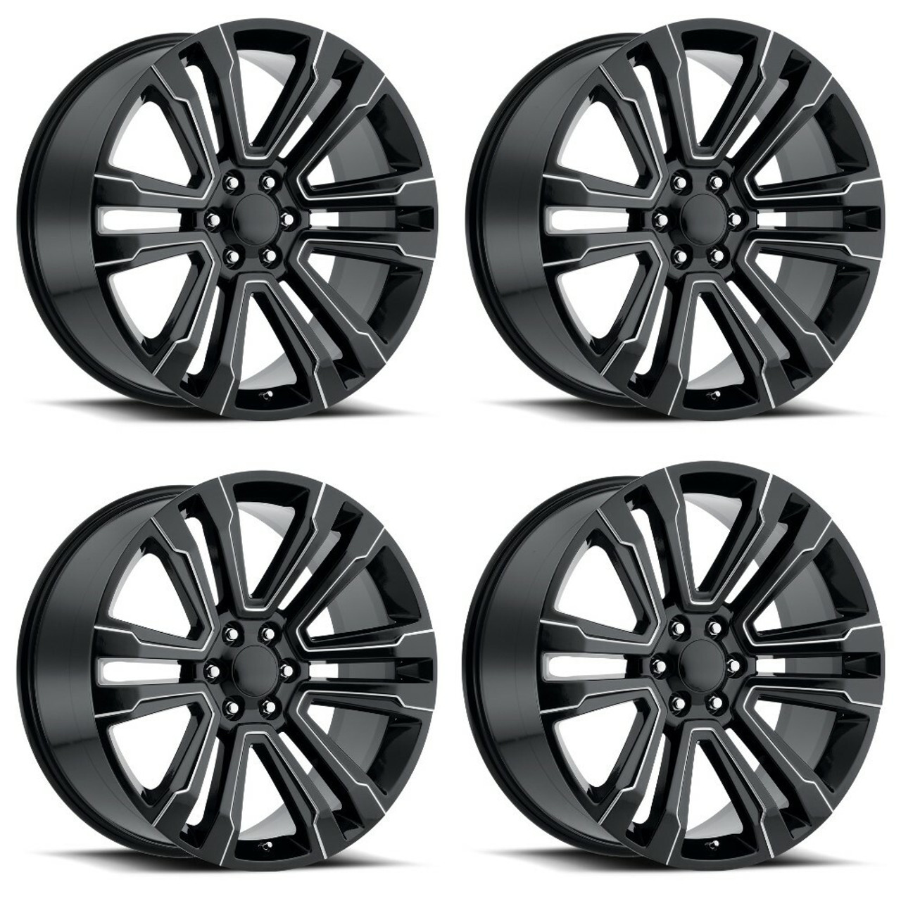 Set 4 22" O.E. Revolution G-10 Gloss Black & Milled 22x9 Wheels 6x5.5 31mm Rims