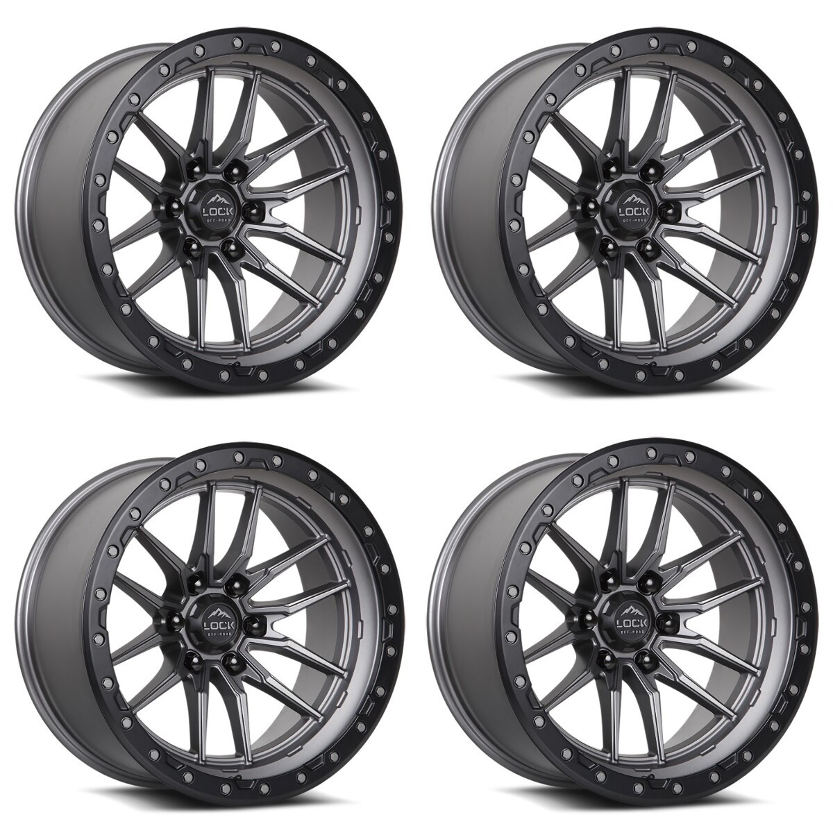 Set 4 20" Lock Offroad Krawler Matte Grey Matte Black Ring 20x9 8x170 20mm Rims Offroad Truck Wheels