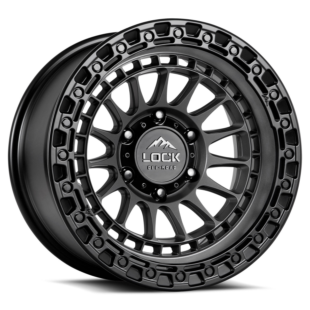 Set 4 20" Lock Offroad Mojave Matte Grey W Matte Black Ring 20x9 Wheels 5x5 0mm