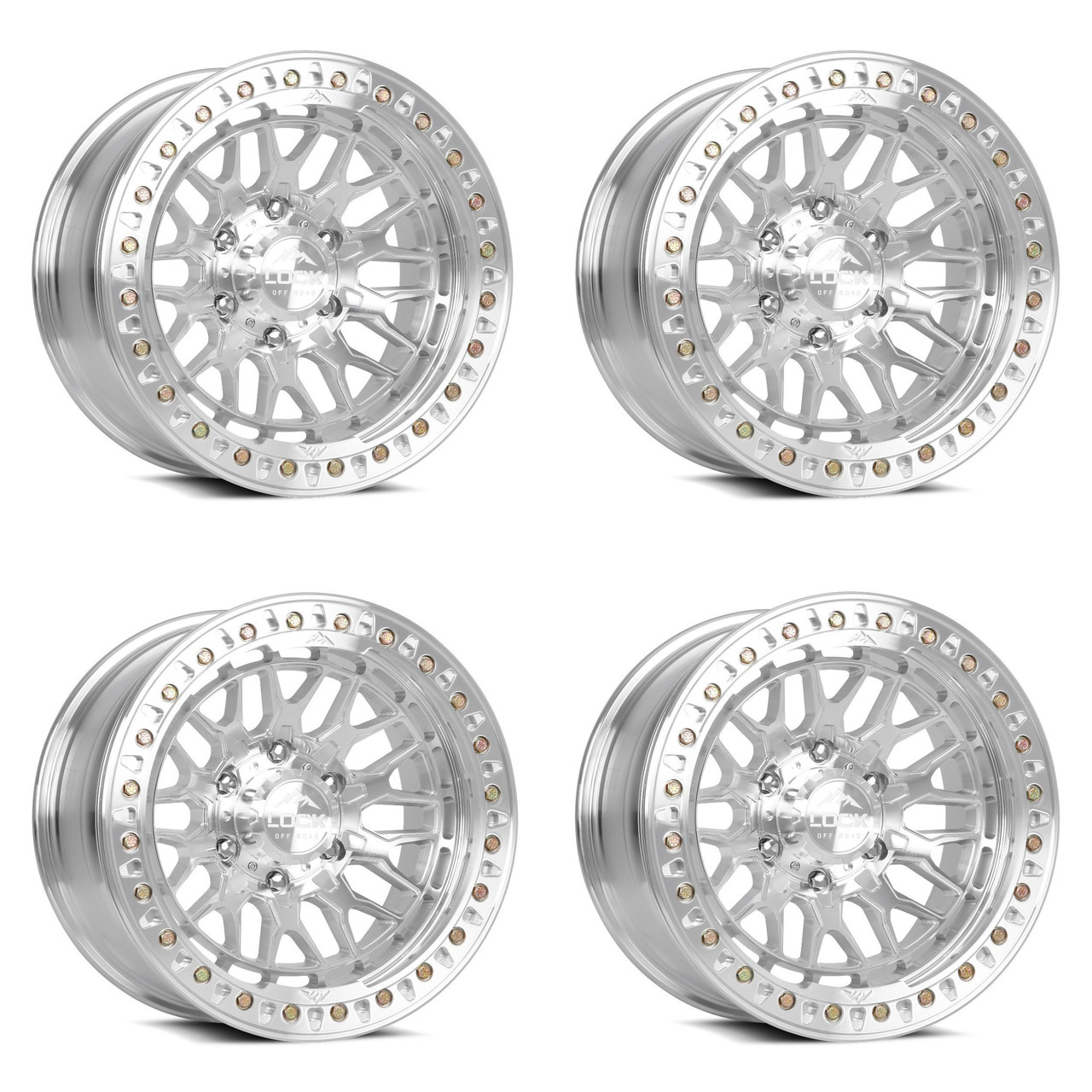 Set 4 17" Lock Offroad Invader Beadlock Machine Clear Coat 17x9 6x5.5 12mm Rims Offroad Truck SUV Wheels