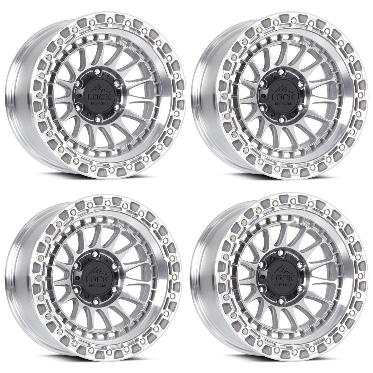 Set 4 20" Lock Offroad Mojave Machine w Clear Coat Wheels 20x9 5x5 0mm Truck Rim