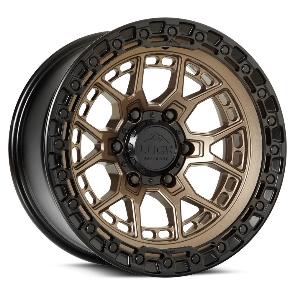 Set 4 17" Lock Offroad Commando Bronze W Matte Black Ring 17x9 6x5.5 -12mm Rims Lifted Offroad Truck SUV Wheels