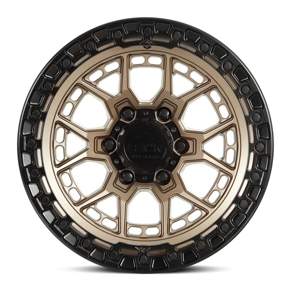 Set 4 17" Lock Offroad Commando Bronze W Matte Black Ring 17x9 6x5.5 -12mm Rims Lifted Offroad Truck SUV Wheels