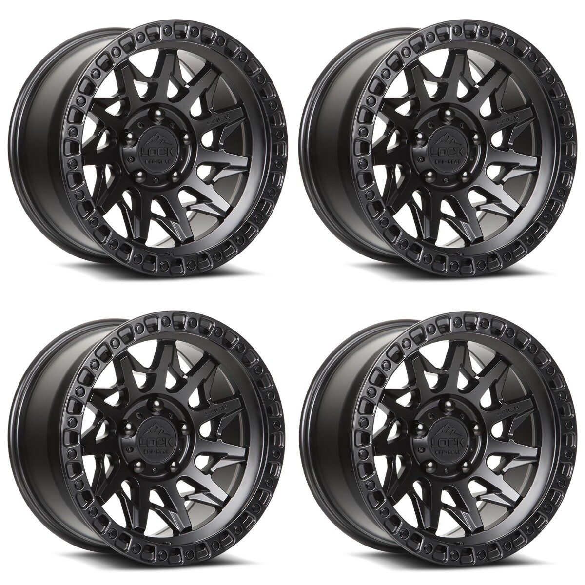 Set 4 20" Lock Offroad Lunatic Black W Matte Black Ring 20x9 8x6.5 1mm Wheels