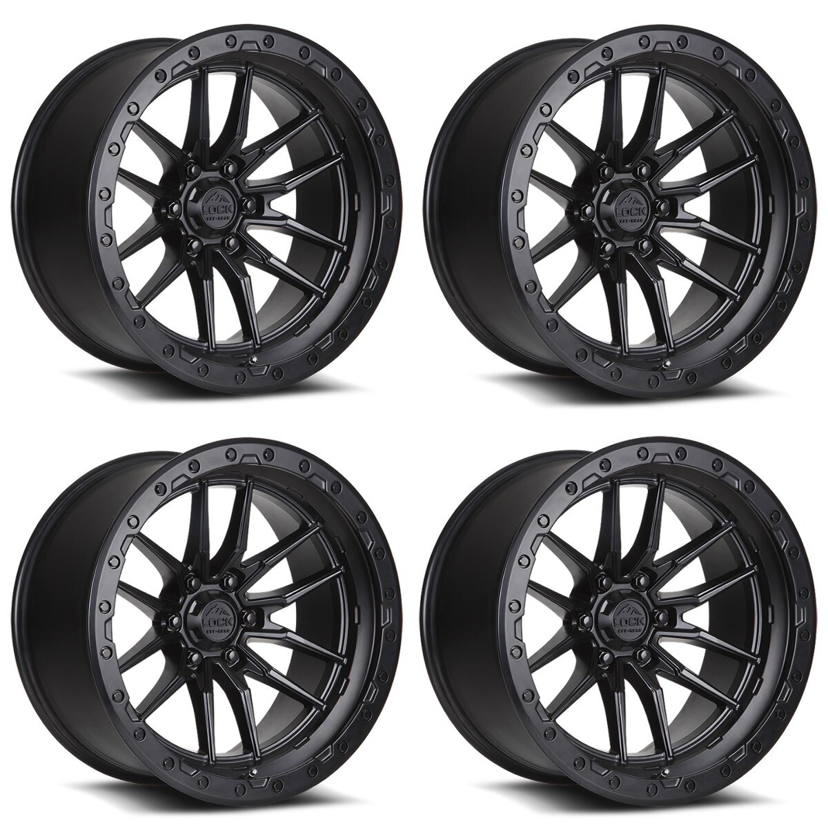 Set 4 20" Lock Offroad Krawler Black W Matte Black Ring 20x9 8x6.5 20mm Wheels
