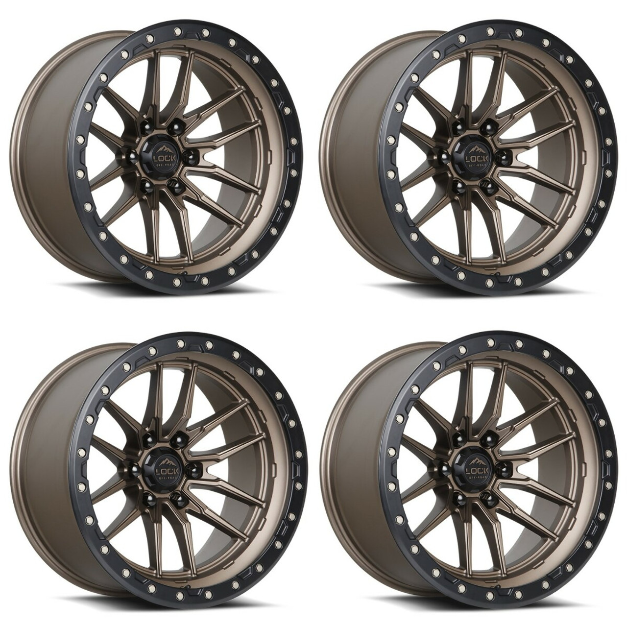 Set 4 17" Lock Offroad Krawler Matte Bronze Matte Black Ring 17x9 6x135 -12mm