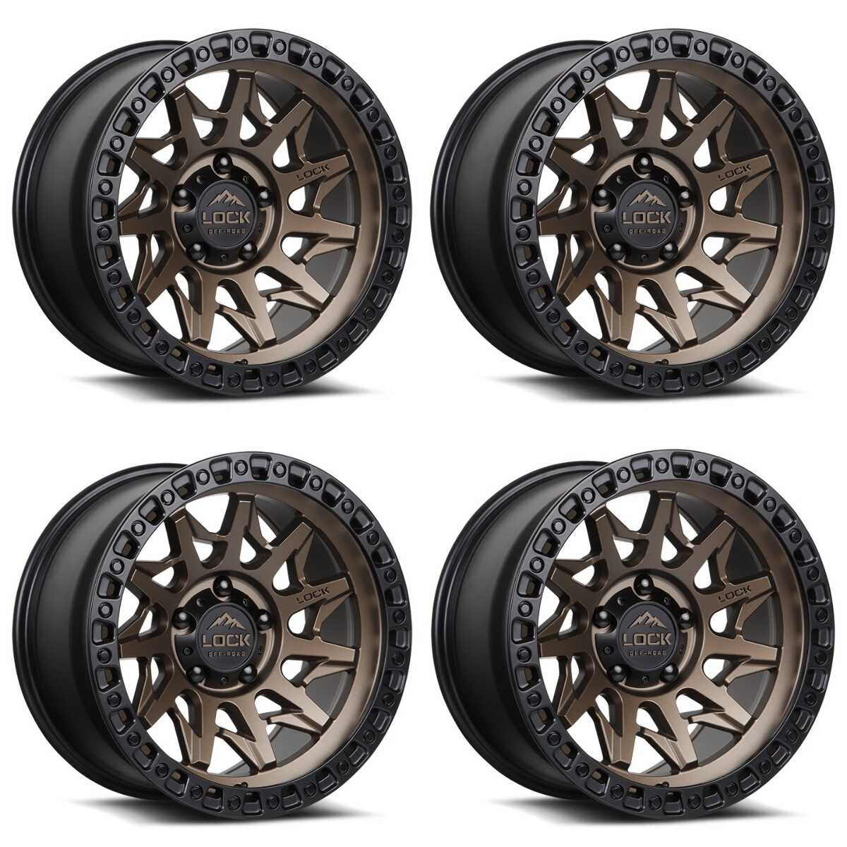 Set 4 17" Lock Offroad Lunatic Matte Bronze Matte Black Ring 17x9 8x6.5 1mm Rims Offroad Truck Wheels