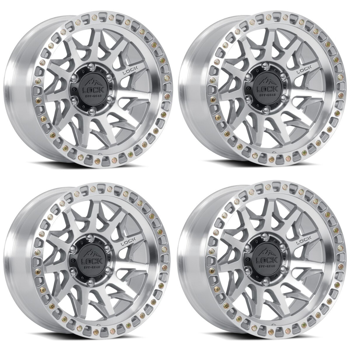 Set 4 17" Lock Offroad Lunatic Machine Clear Coat 17x9 Wheels 8x170 12mm Rims