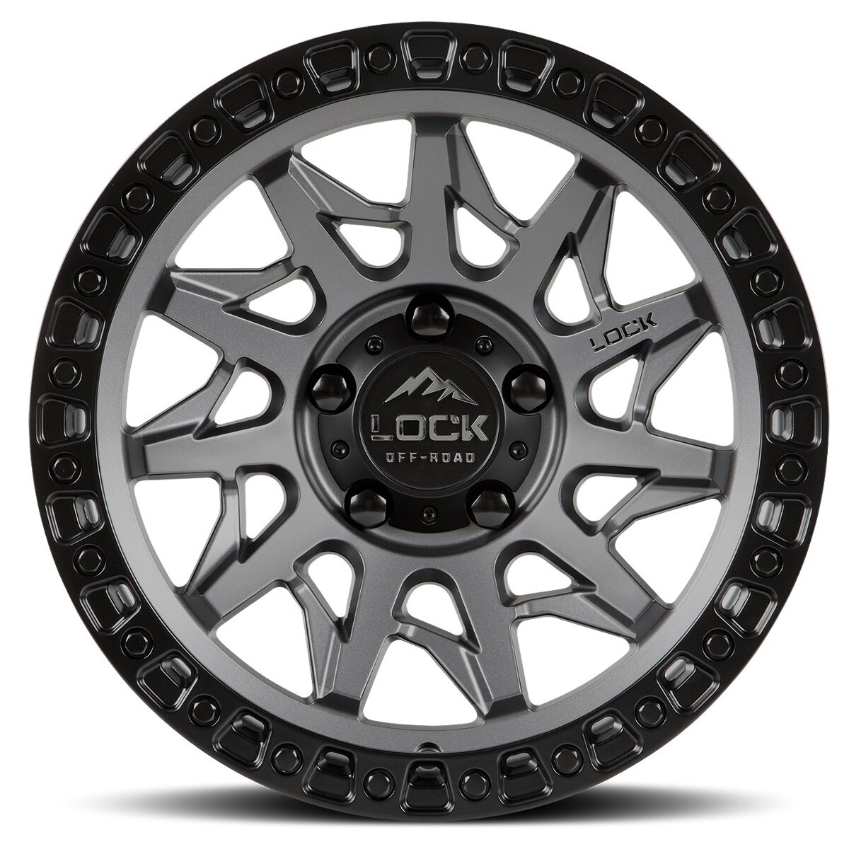 Set 4 17" Lock Offroad Lunatic Matte Grey W Matte Black Ring 17x9 8x180 1mm Rims Truck Wheels