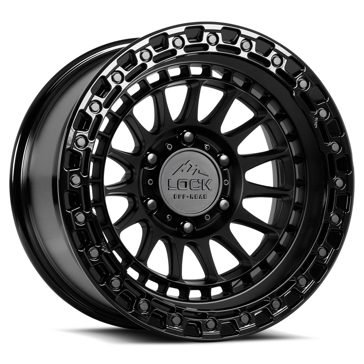 17" Lock Offroad Mojave Matte Black w Gloss Black Ring Wheel 17x9 8x180 1mm Rim