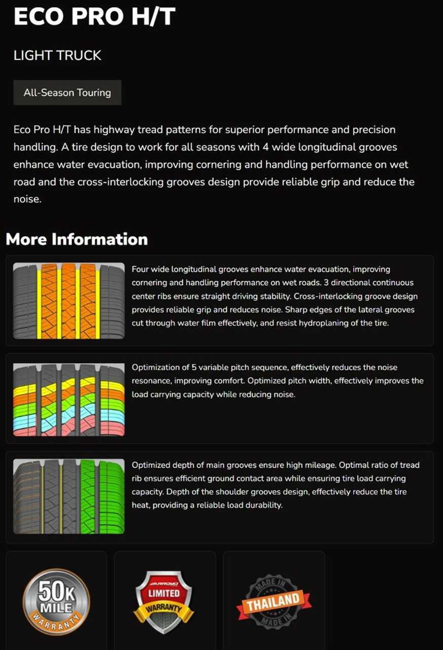 Set 4 Arroyo ECO PRO HT 265/75R16 116T 600 A B BSW Highway Terrain Tires