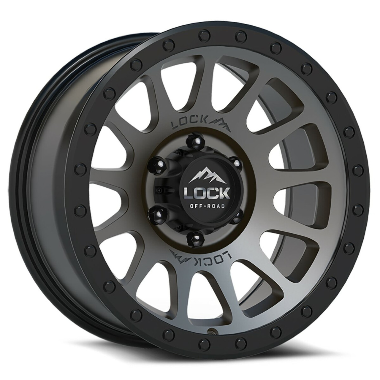 Set 4 20" Lock Offroad Matte Grey Matte Black Ring Yosemite 20x9 6x5.5 18mm Rims