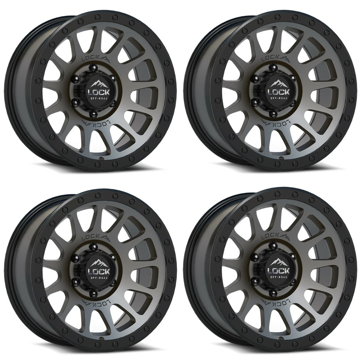 Set 4 17" Lock Offroad Yosemite Matte Grey Matte Black Ring 17x9 Wheels 5x5 0mm
