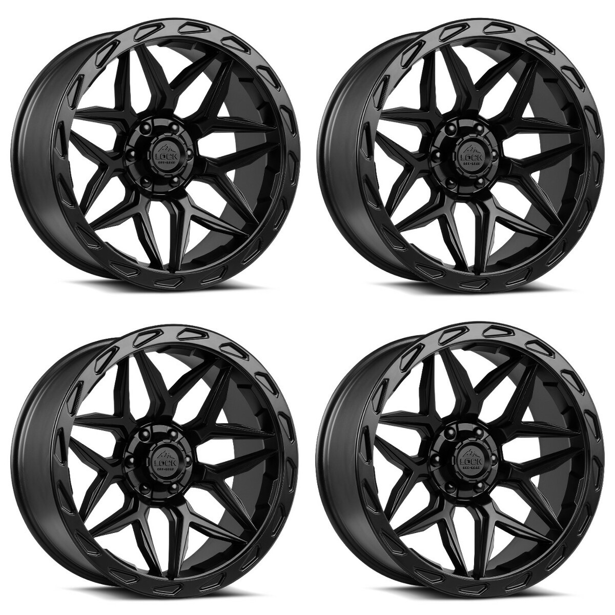 Set 4 20" Lock Offroad Matrix Black Matte Black Ring 20x10 8x6.5 8x170 -18mm Rim