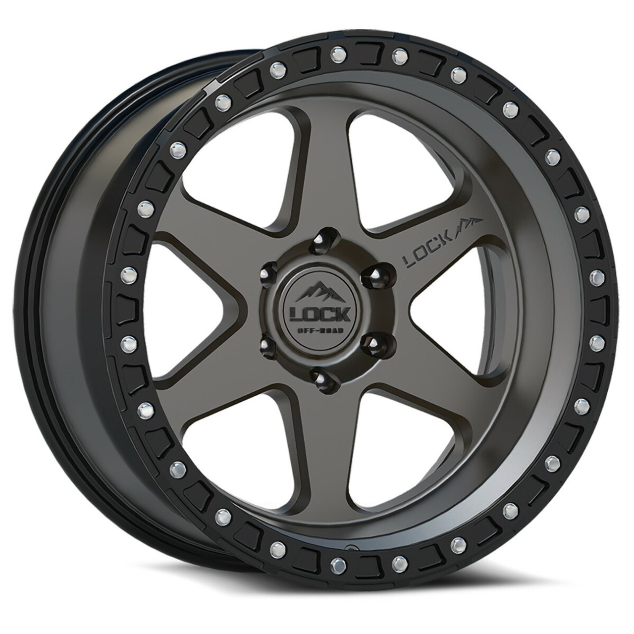 Set 4 17" Lock Offroad Olympus Matte Grey Matte Black Ring 17x9 Wheels 5x5 -12mm