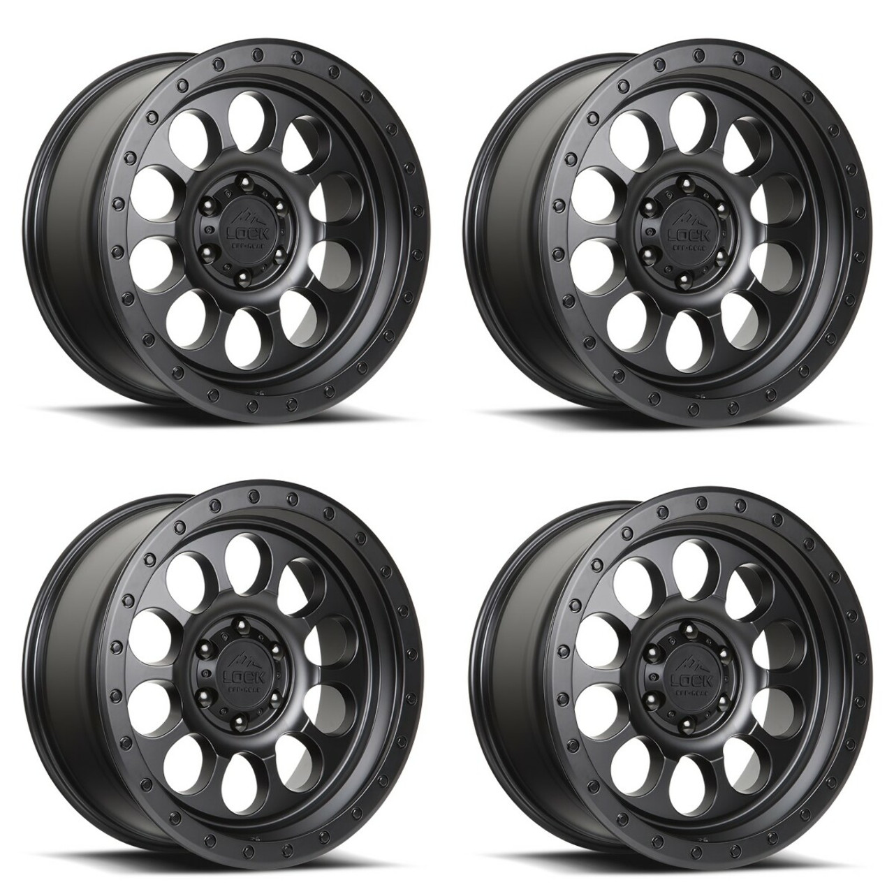 Set 4 17" Lock Offroad 50CAL Matte Black Matte Black Ring 17x9 Wheels 5x5 -12mm