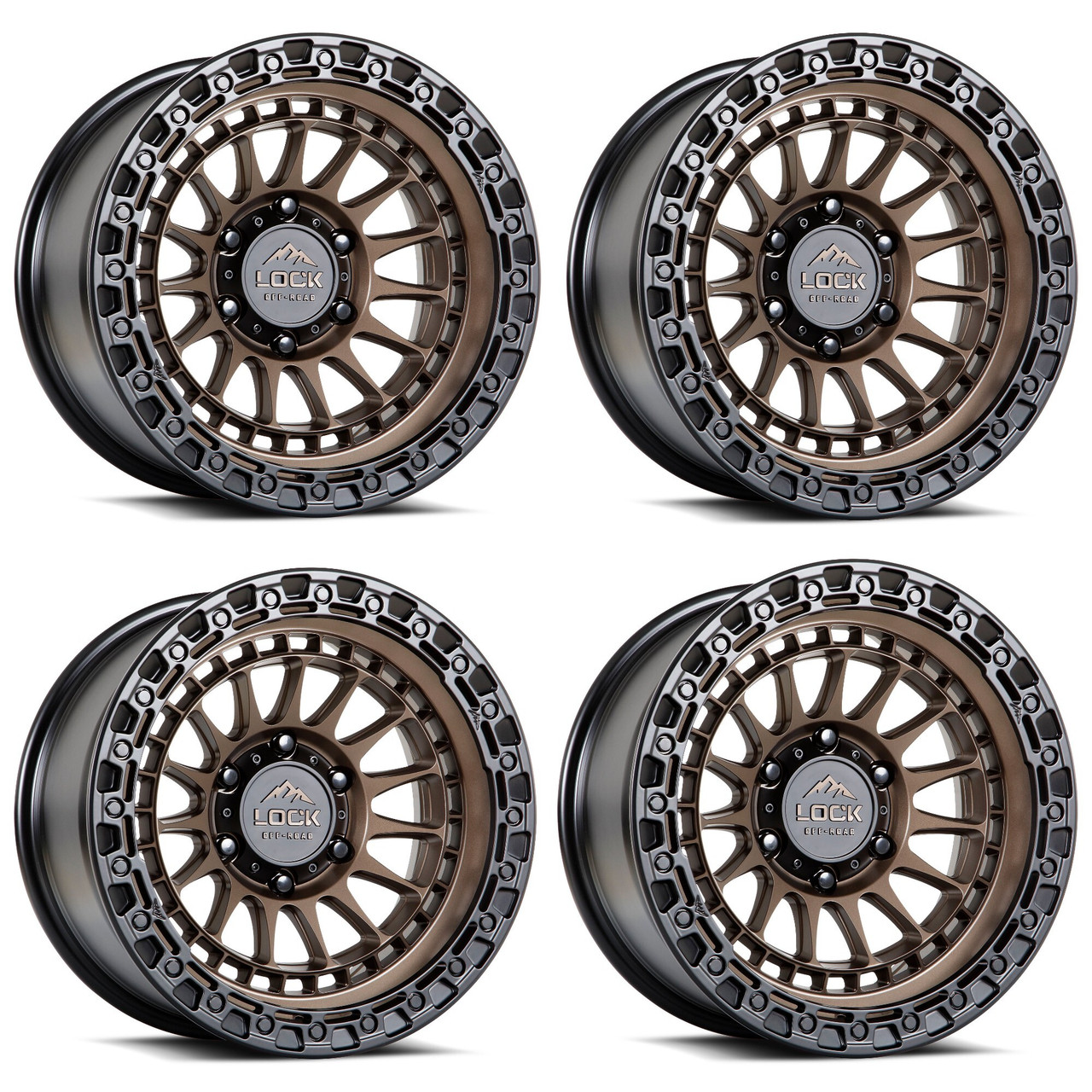 Set 4 17" Lock Offroad Mojave Bronze Matte Black Ring Wheels 17x9 8x6.5 12mm Rim