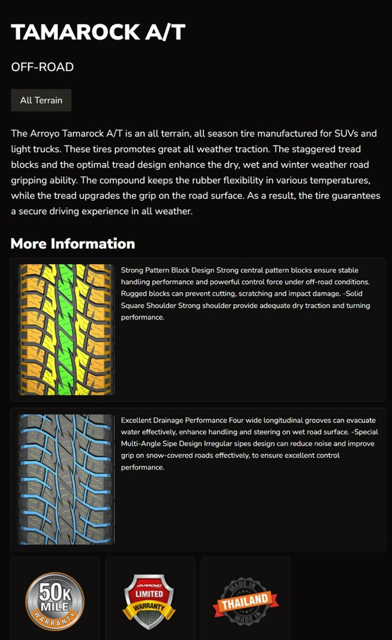 Set 4 Arroyo TAMAROCK AT 265/70R17 113T 500 A A BSW All Terrain Tires