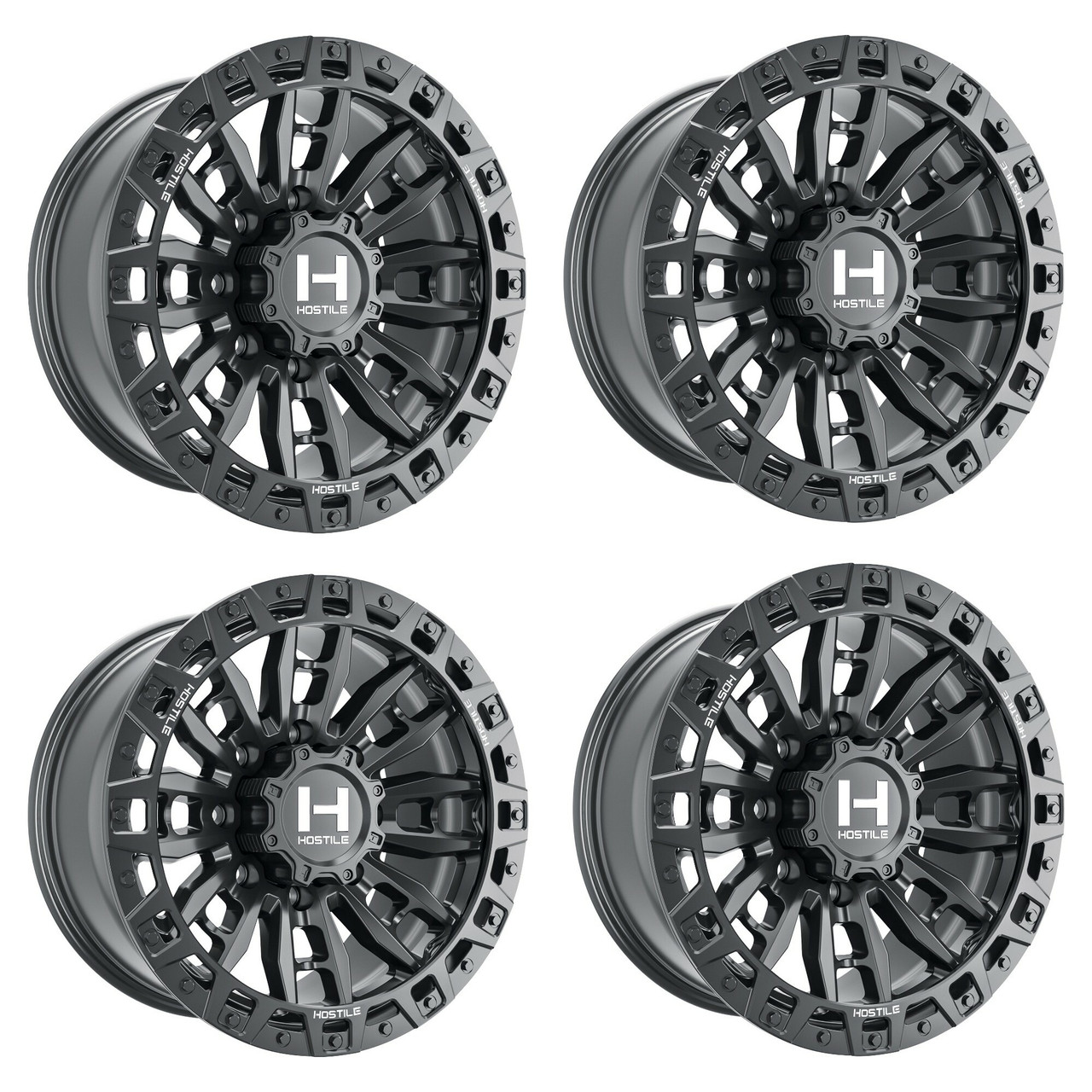 Set 4 20" Hostile H130 Crandon Asphalt 20x9 Wheels 8x6.5 1mm Truck Rims