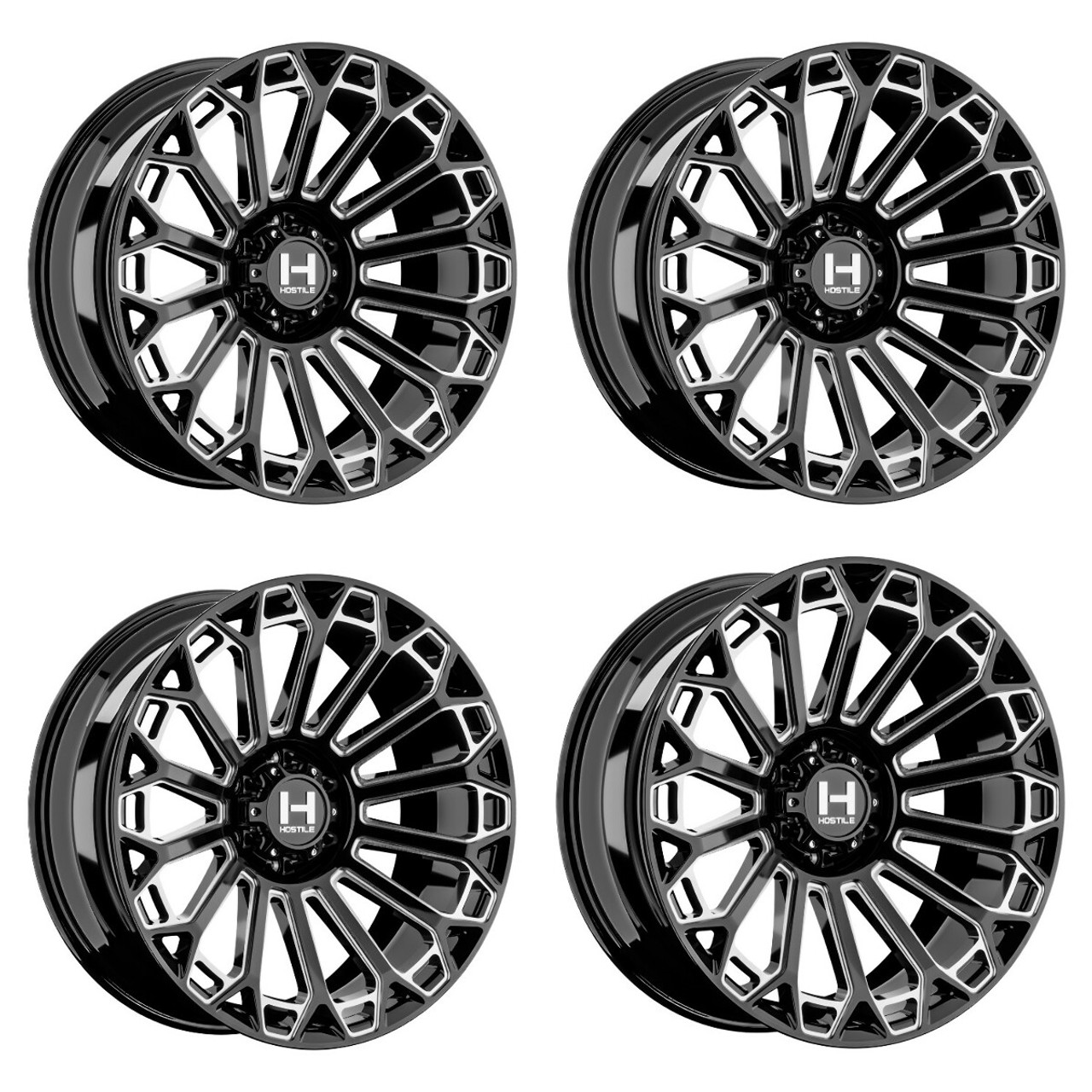 Set 4 22" Hostile H142 Warrior Blade Cut 22x12 Wheels 6x135 -44mm Lifted Rims