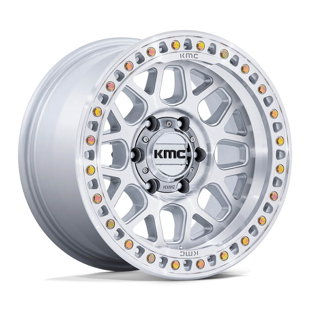 Set 4 17" KMC KM549 GRS Gloss Silver W/ Machined Face 17x9 Wheels 5x5  0mm Rims