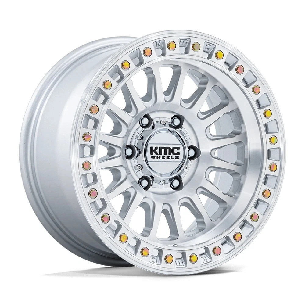 Set 4 18" KMC KM552 IMS 18x9 6x5.5  0mm Gloss Silver W/ Machined Face Truck Rims Offroad SUV Wheels