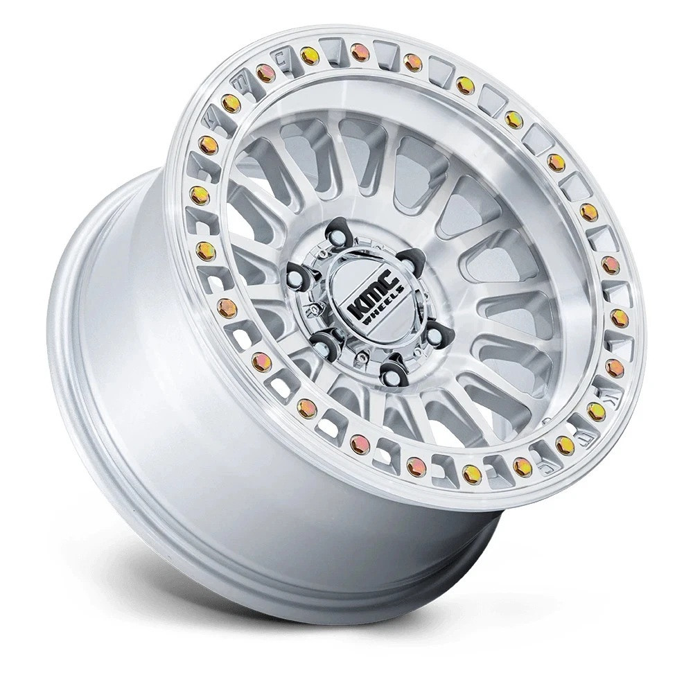Set 4 18" KMC KM552 IMS 18x9 6x5.5  0mm Gloss Silver W/ Machined Face Truck Rims Offroad SUV Wheels