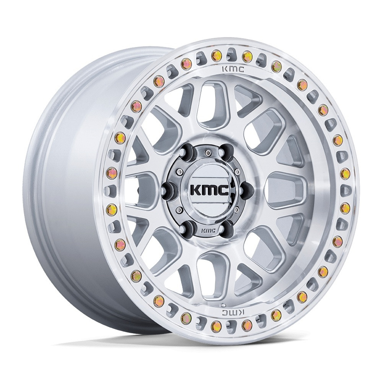 17" KMC KM549 GRS Gloss Silver W/ Machined Face 17x9 Wheel 5x5  0mm Rim