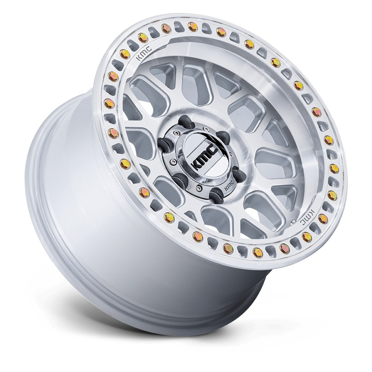 17" KMC KM549 GRS Gloss Silver W/ Machined Face 17x9 Wheel 5x5  0mm Rim