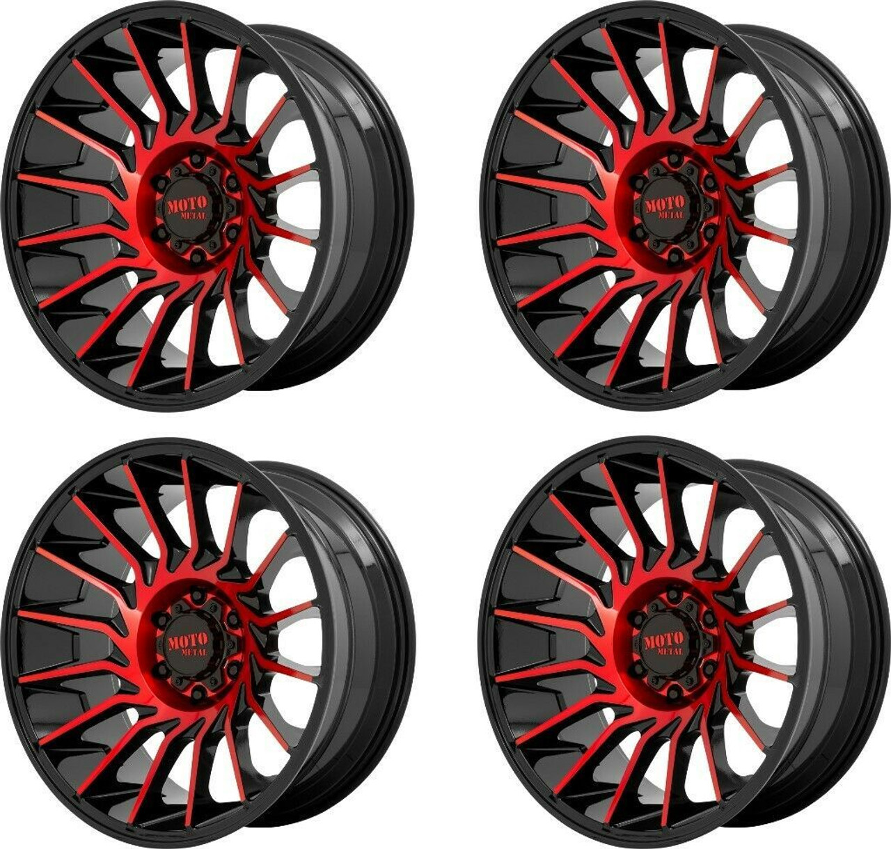 Set 4 Moto Metal MO807 20x10 8x6.5 Black Machined Red Tint Wheels 20" -18mm