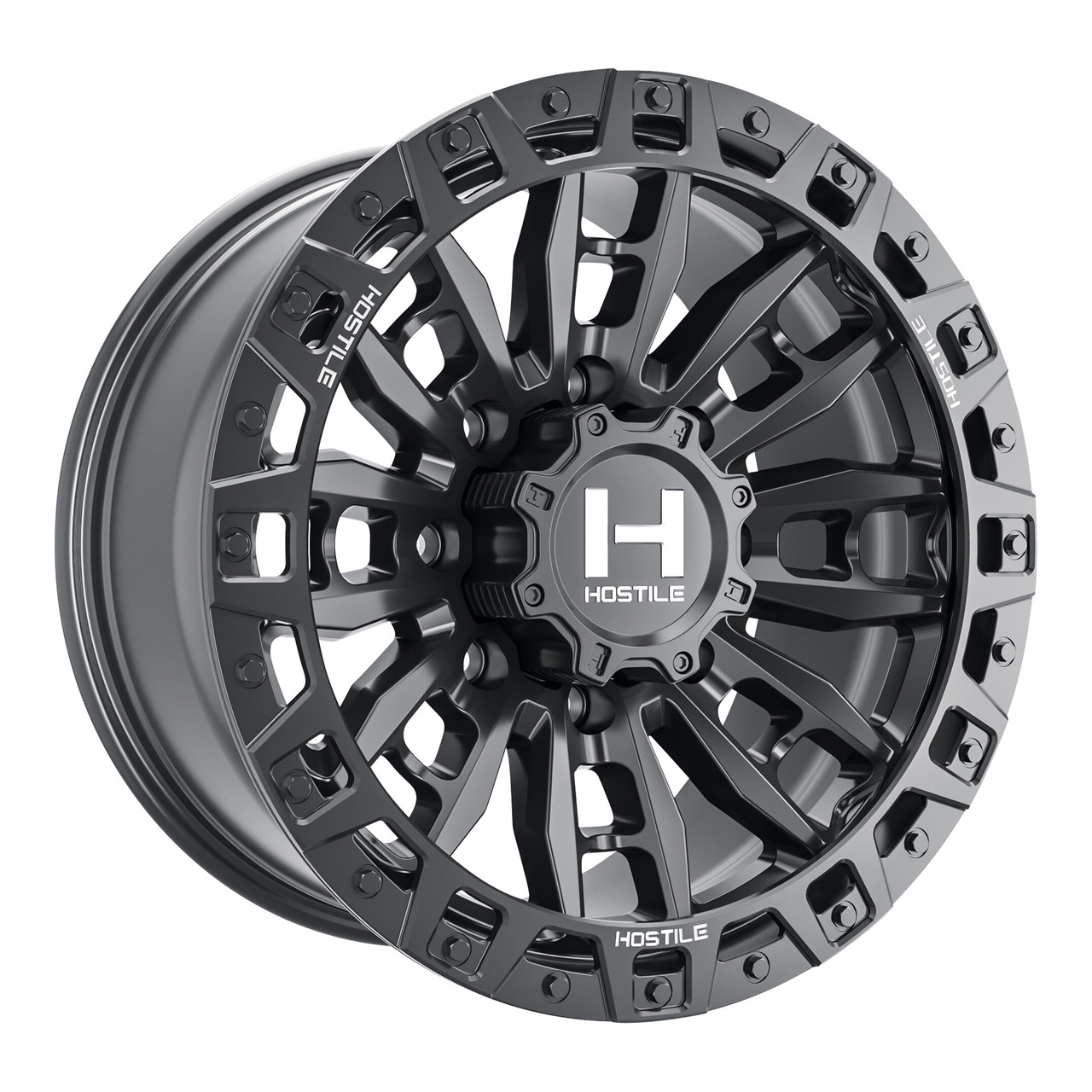Set 4 18" Hostile H130 Crandon Asphalt 18x9 8x6.5 12mm Wheel Truck Rims