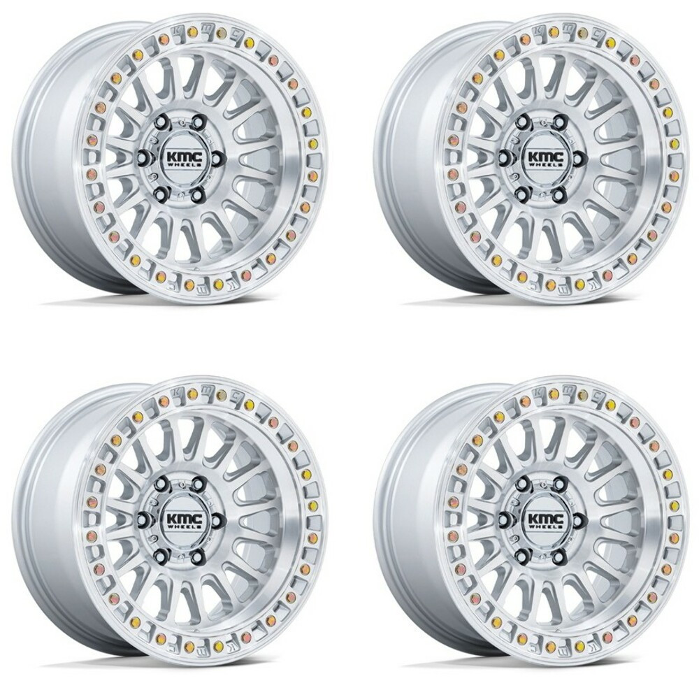 Set 4 20" KMC KM552 IMS Gloss Silver w Machined Face 20x9 Wheels 8x180 18mm Rims