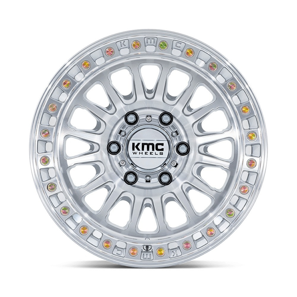 Set 4 20" KMC KM552 IMS Gloss Silver w Machined Face 20x9 Wheels 8x180 18mm Rims
