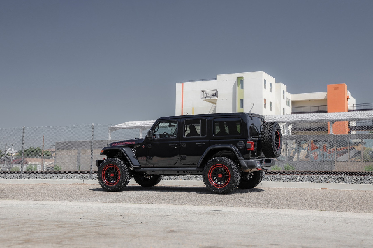 XD XD856 Omega 17x9 5x5 5x5.5 Satin Black Machined Lip Red Tint Wheel 17" -12mm