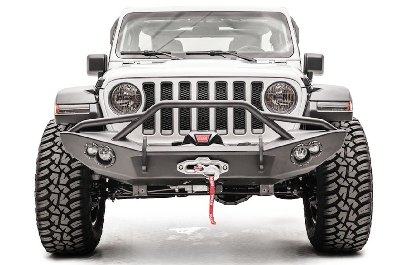 Fab Fours Lifestyle Winch Bumper w/ Pre-runner Guard JL18-B4652-1 Fits Jeep Wrangler & Gladiator D Ring Mounts w/ Lights